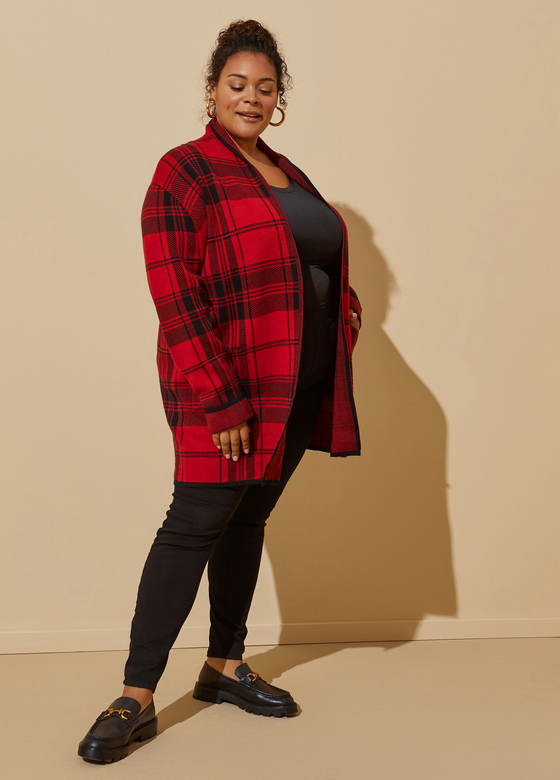 Plus Size plaid jacquard knit cardigan knitted plus size duster