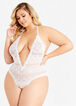 V Neck Lace Lingerie Bodysuit, White image number 0