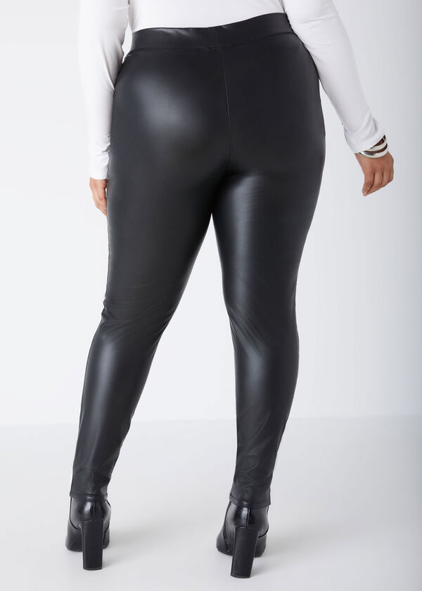 High Waist Faux Leather Leggings, Black image number 1