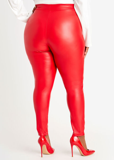 Red High Rise Faux Leather Legging