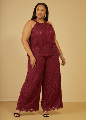 Corded Lace Straight Leg Jumpsuit, Fig image number 0