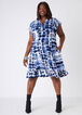 Ruffled Printed Knit Dress, Denim Blue image number 0