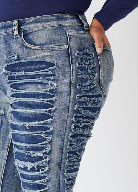 Layered Distressed Bootcut Jeans, Blue image number 4