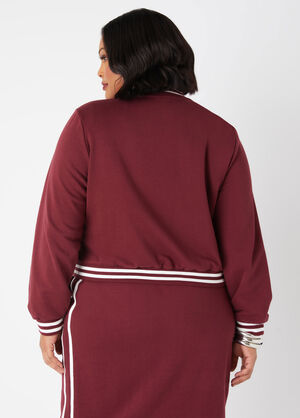 Striped French Terry Bomber Jacket, Tawny Port image number 1