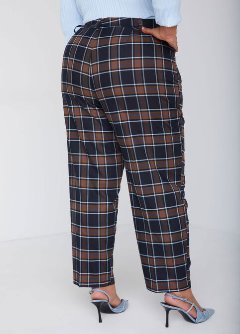 Tapered Plaid Ankle Pants, Navy image number 1