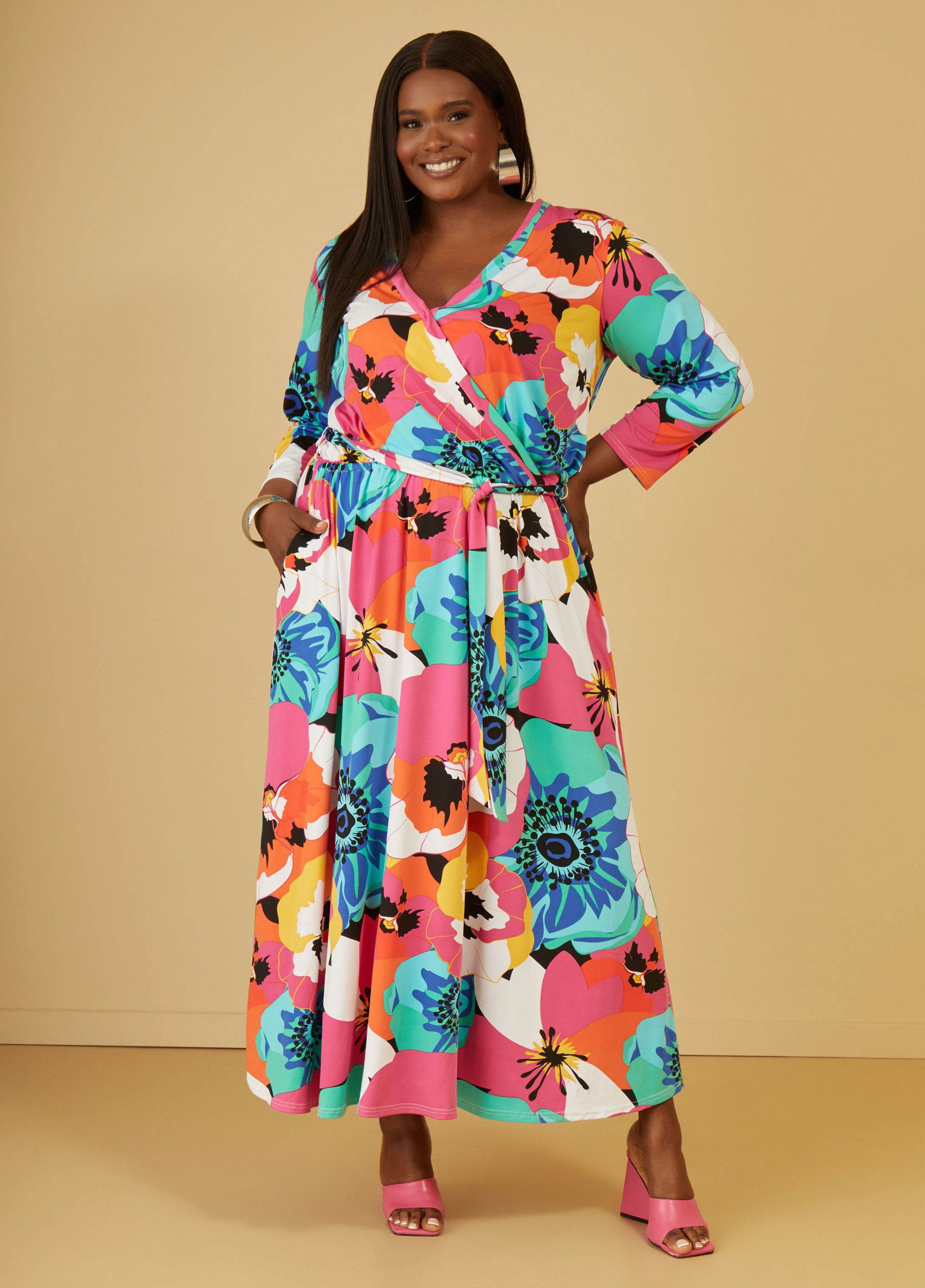 Floral Faux Wrap Maxi Dress