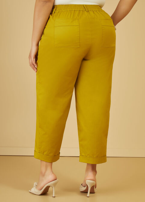 Cuffed Stretch Cotton Capris, Avocado image number 1