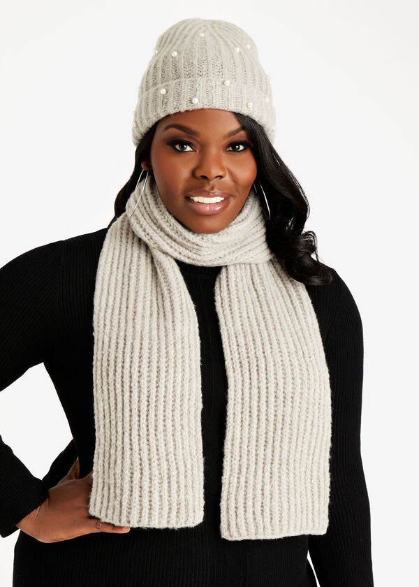 Faux Pearl Hat & Scarf Gift Set