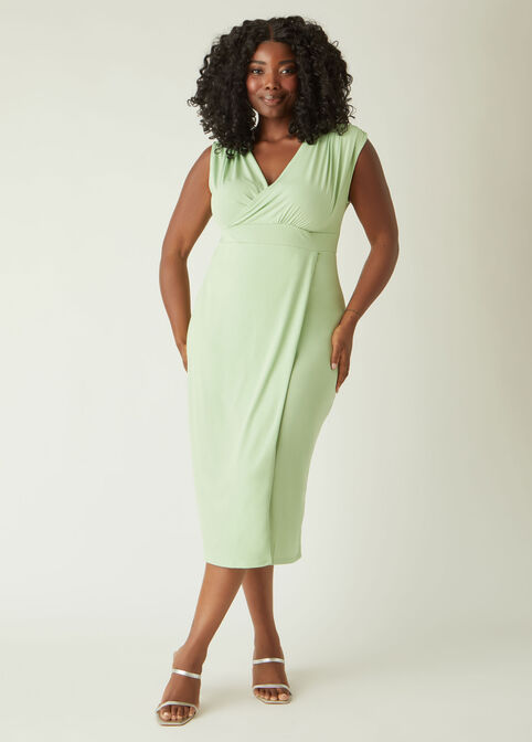 Faux Wrap Midaxi Dress, Dark Citron image number 0