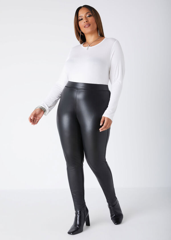 High Waist Faux Leather Leggings, Black image number 0