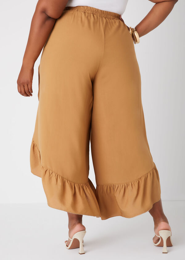 Ruffled Side Split Pants, Tan image number 1