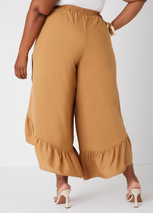 Ruffled Side Split Pants, Tan image number 1