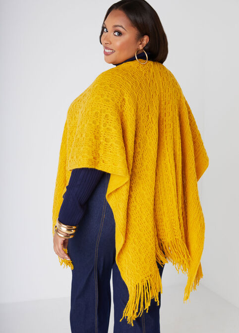 Fringed Open Knit Ruana, Nugget Gold image number 1