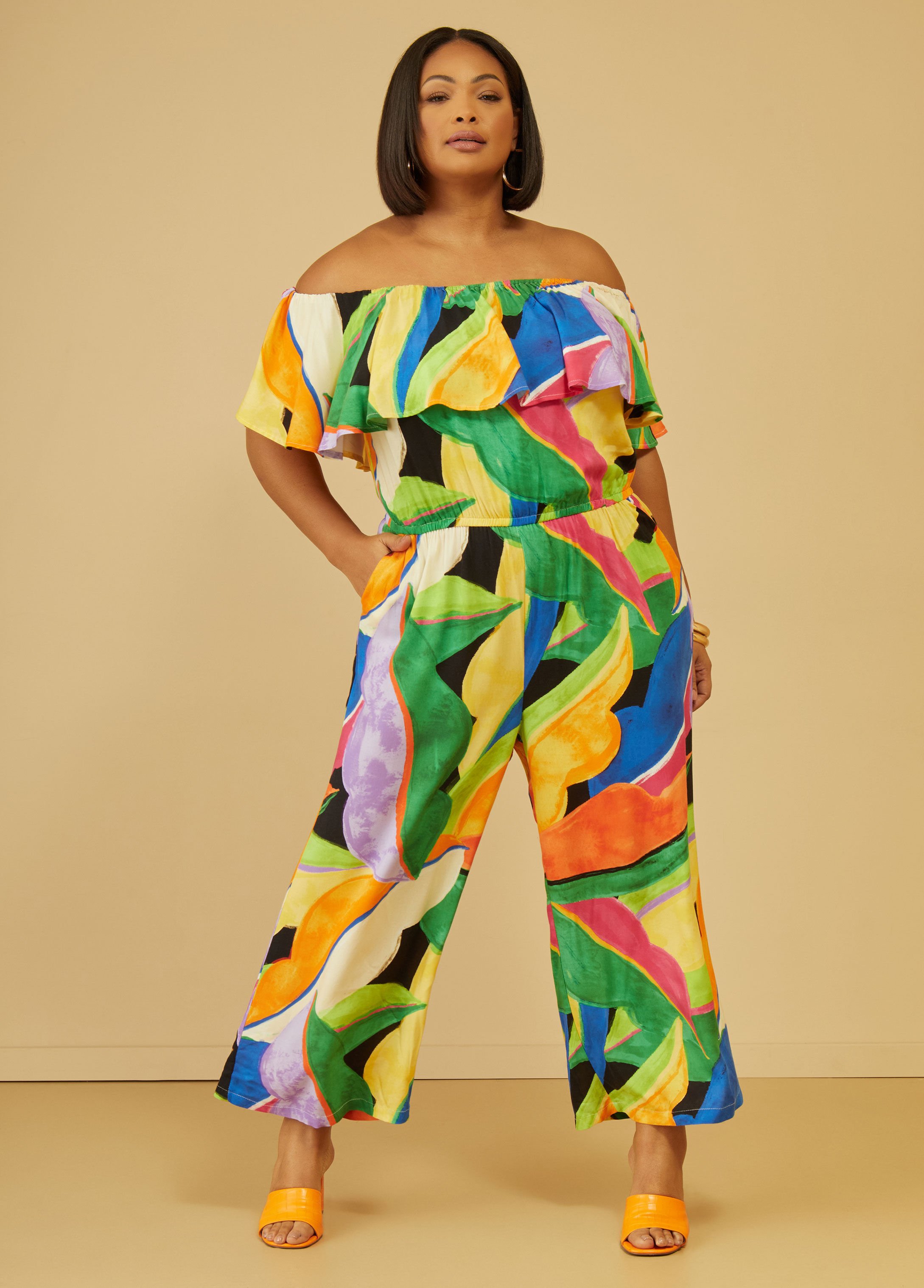 Off The Shoulder Tropical Jumpsuit