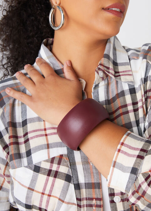 Faux Leather Oversized Bangle, Tawny Port image number 0