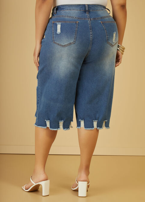 Distressed Denim Capris, Denim image number 1