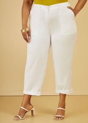 Cuffed Stretch Cotton Capris, White image number 0