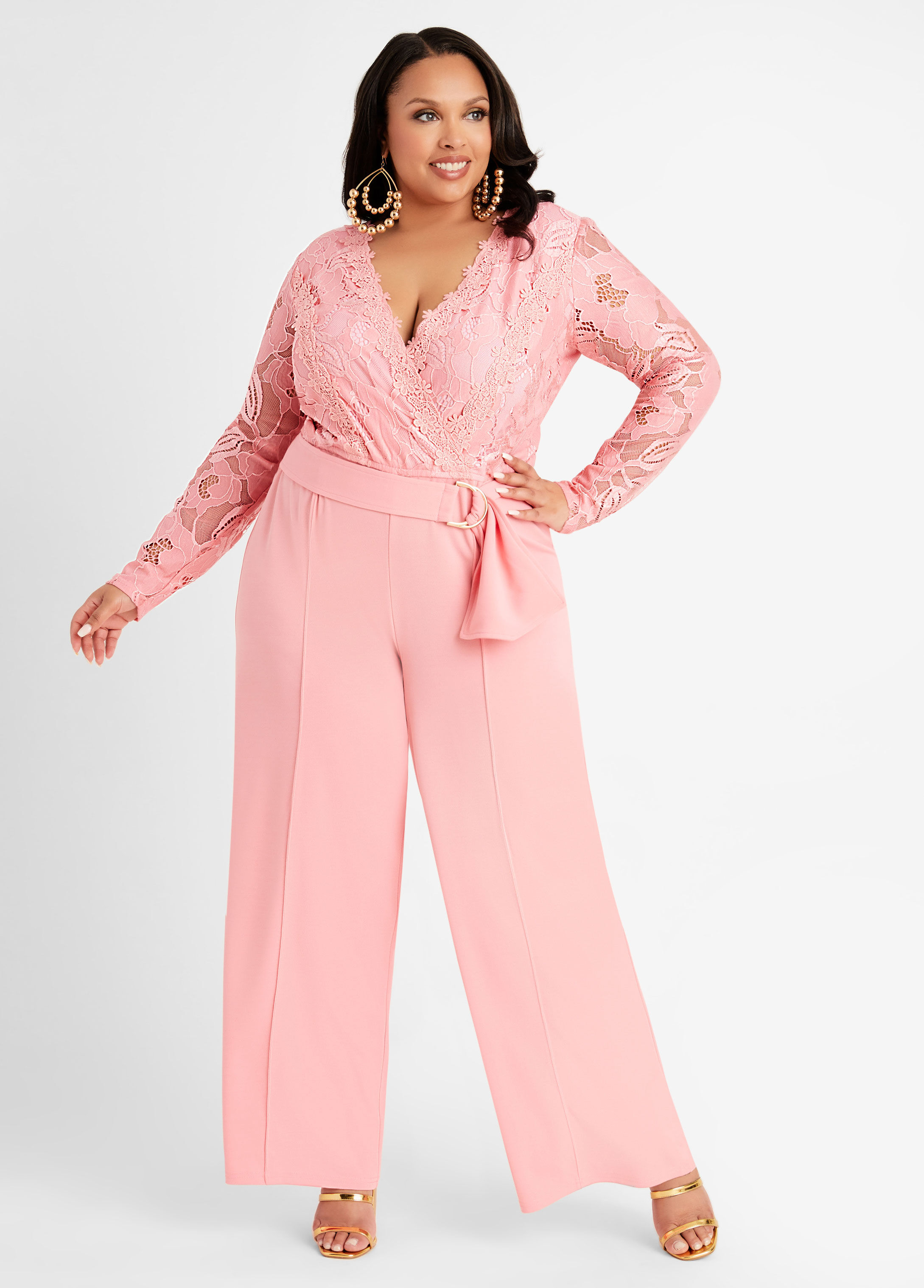 Tall Belted Lace & Scuba Jumpsuit