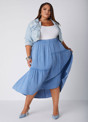 Cotton Gauze Midaxi Skirt, Blue image number 0