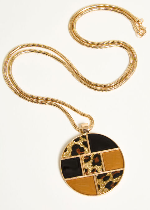 Glittered Leopard Pendant Necklace, Gold image number 1