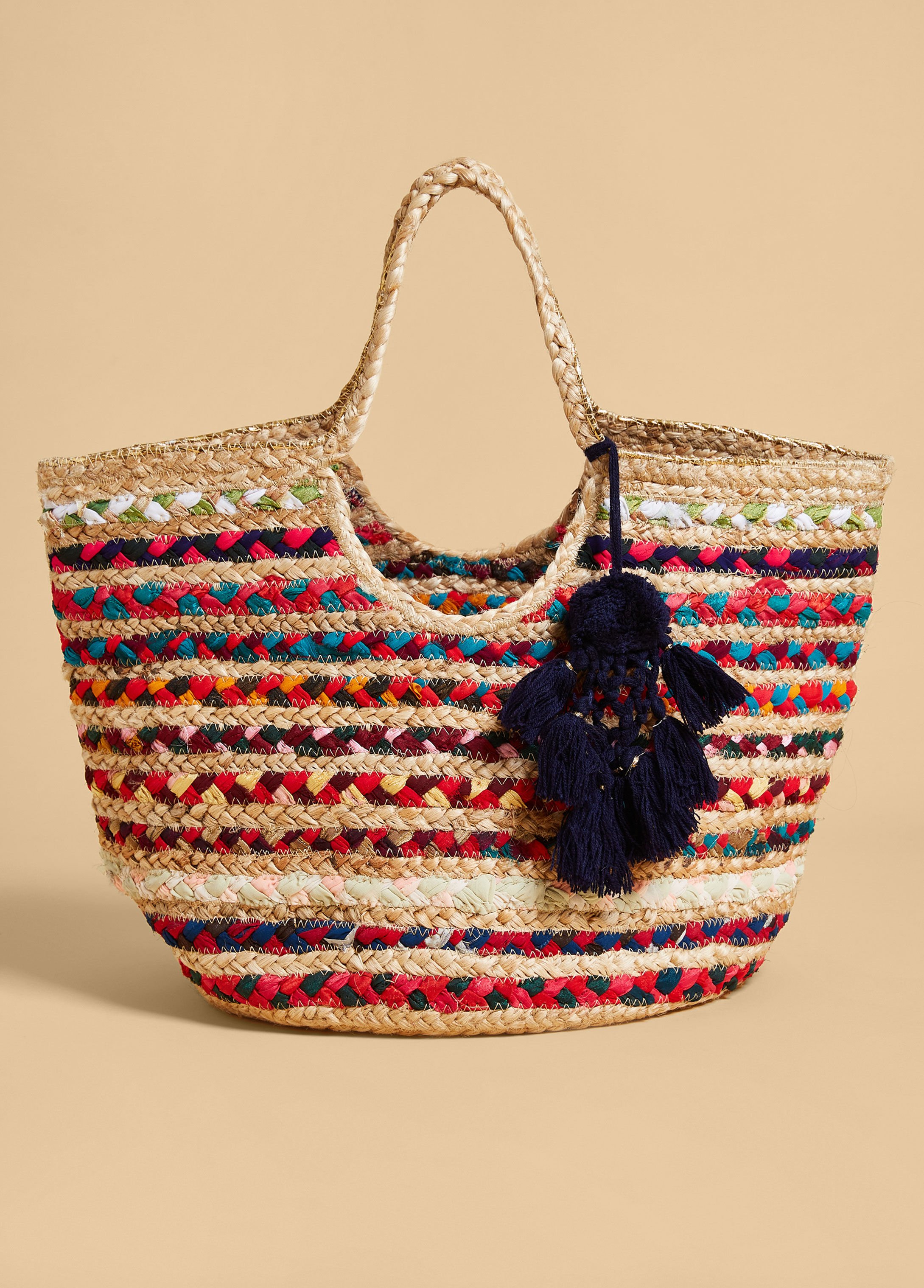 Embellished Braided Straw Tote