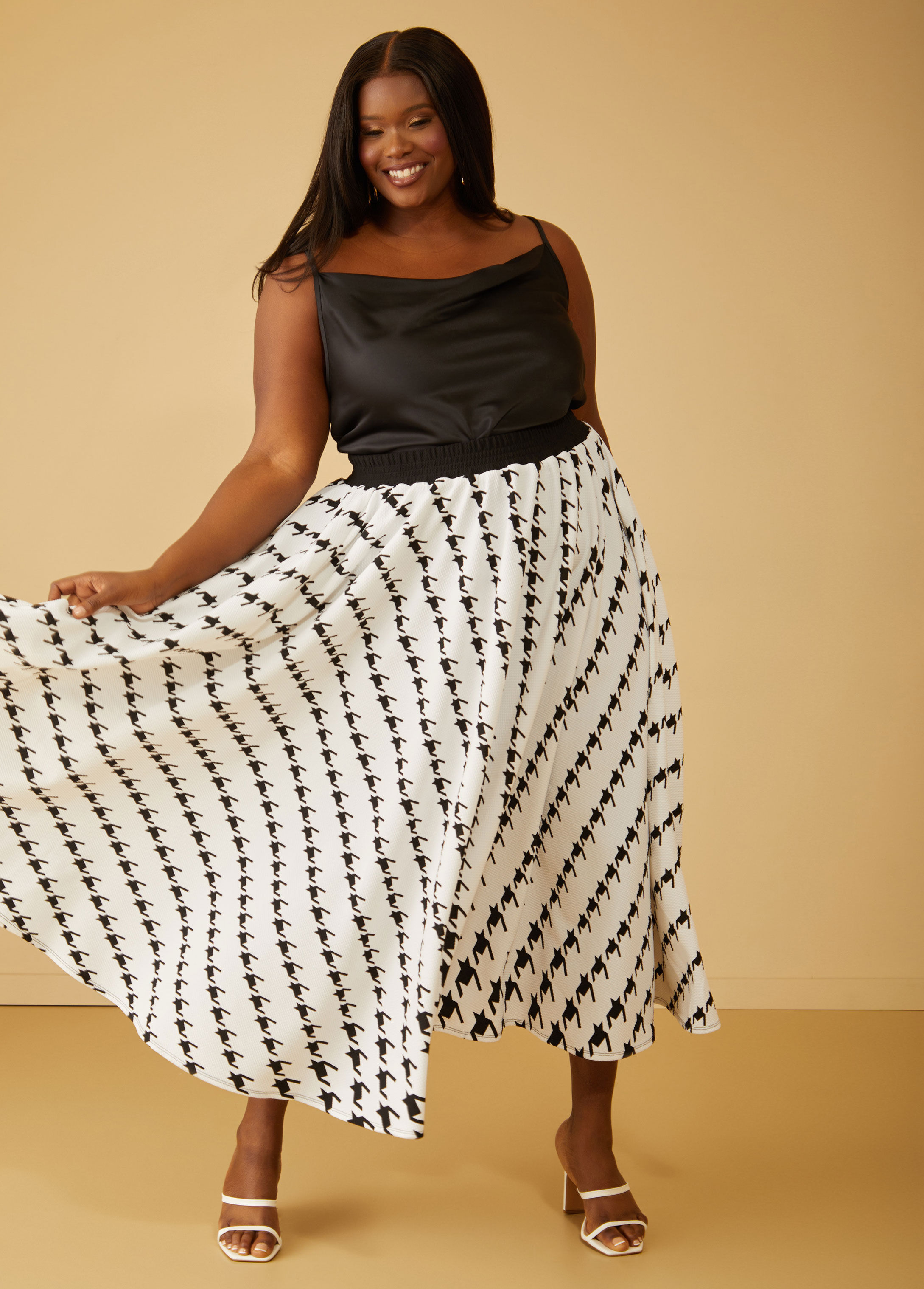 Houndstooth maxi fashion skirt