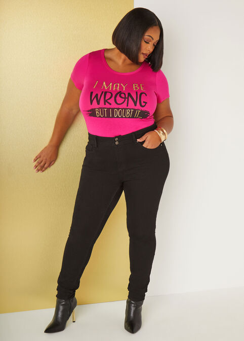 May Be Wrong Glittered Graphic Tee, Fuchsia image number 2