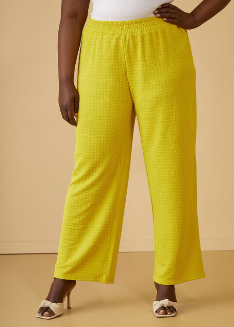 Textured Knit Straight Leg Pants, Lime Green image number 2