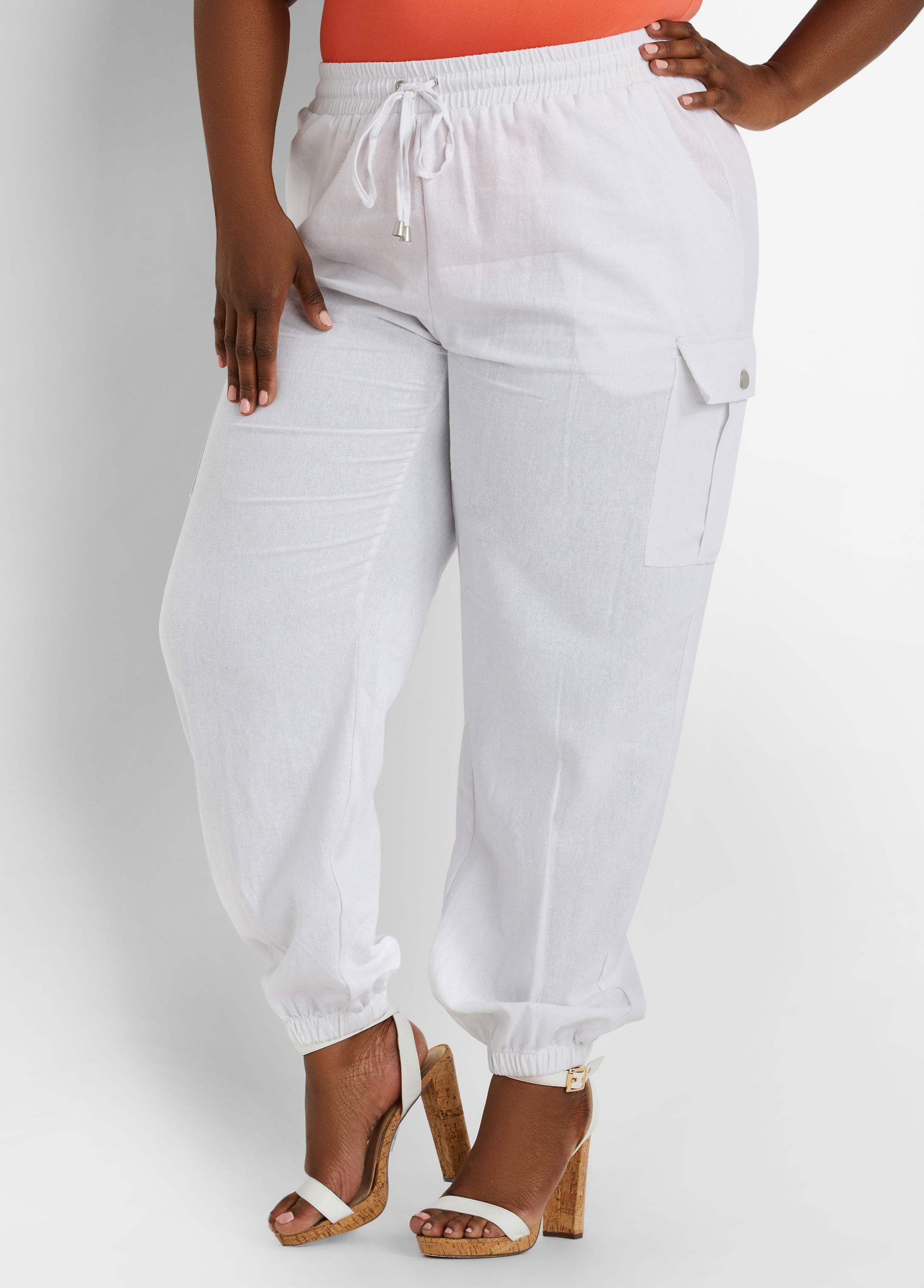 Linen Padded-Shoulder Tie Side Top And Drawstring Pants Set – Micas