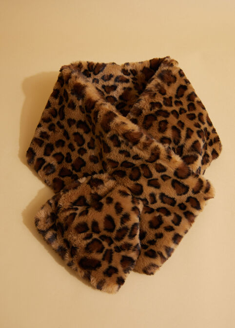 Leopard Print Faux Mink Scarf, Brown Animal image number 2