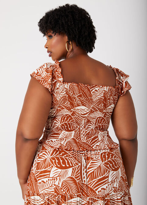 Tiered Tropical Print Top, Caramel Cafe image number 1