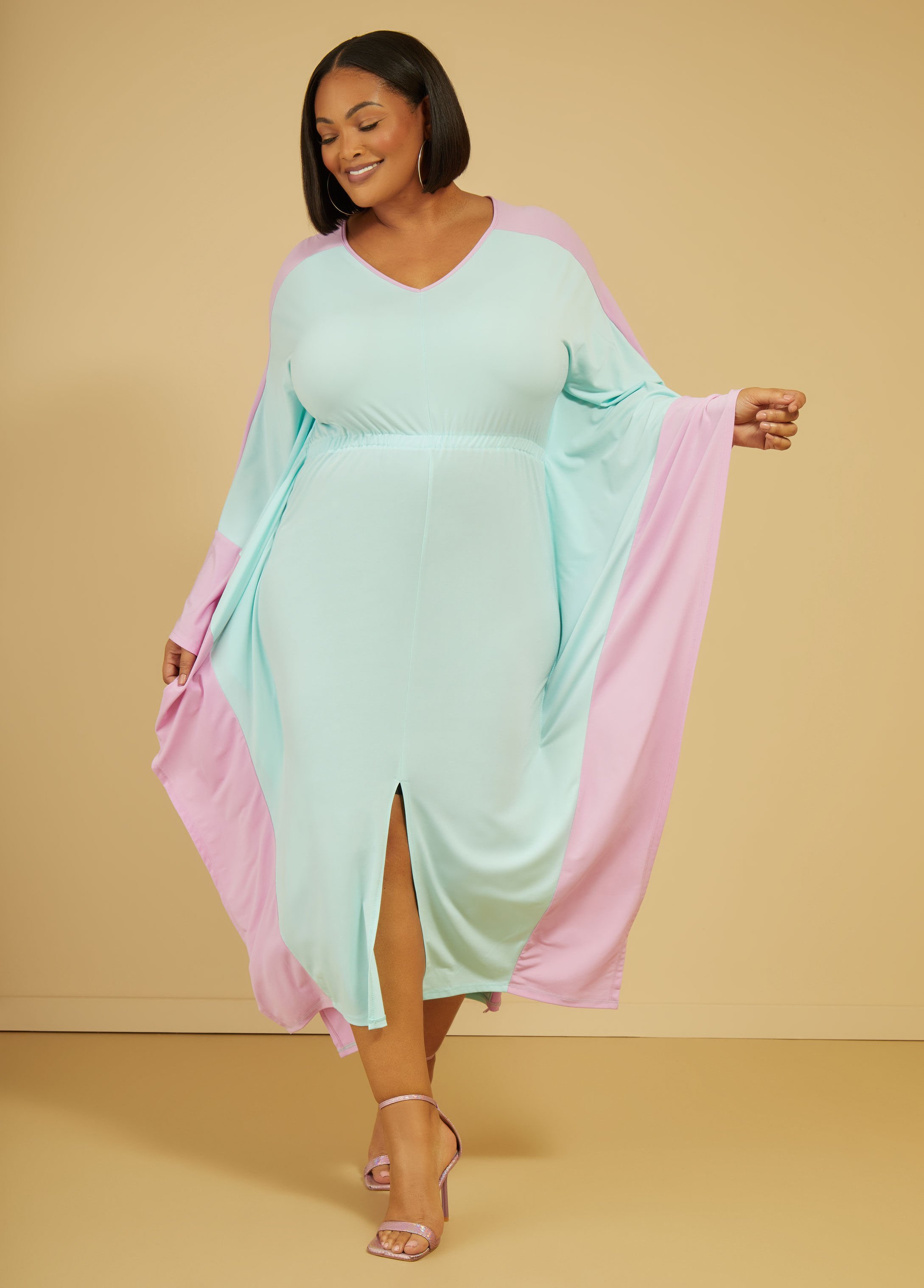 Split Front Two Tone Kaftan Dress