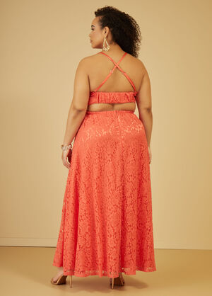 Corded Lace Maxi Dress, LIVING CORAL image number 1