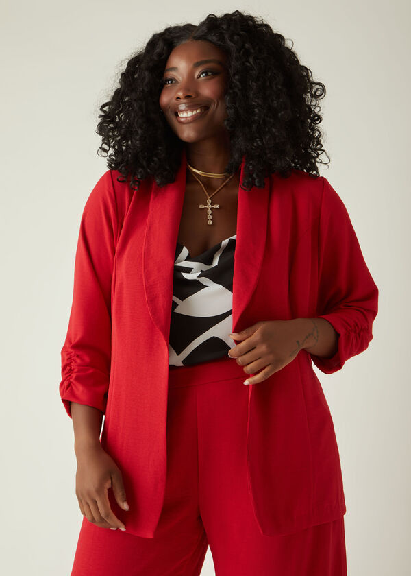 Textured Open Front Blazer, Red image number 0