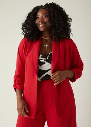 Textured Open Front Blazer, Red image number 0