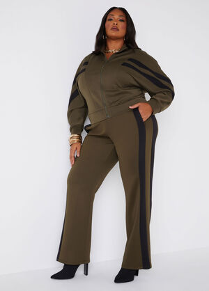 Striped Flared Track Pants, Olive image number 0