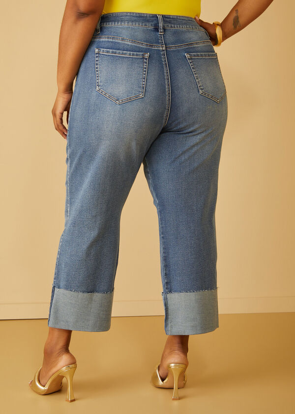 Cropped Cuffed Straight Leg Jeans, Classic Blue image number 1