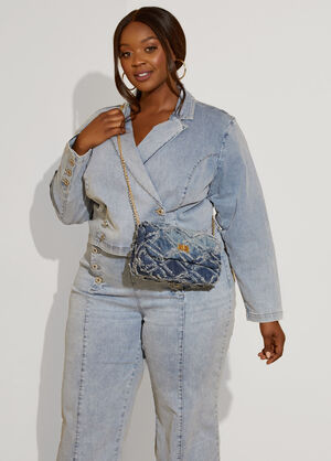 Frayed Denim Shoulder Bag, Denim image number 0