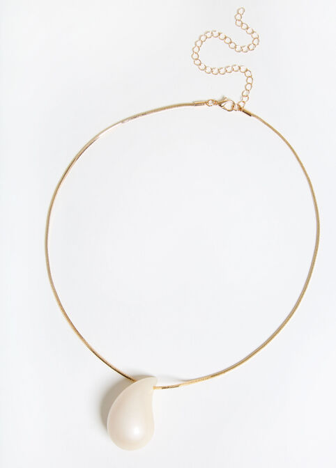 Faux Pearl Teardrop Necklace, Gold image number 1