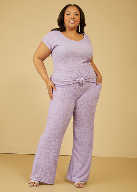 Textured Knit Straight Leg Pants, Purple image number 0