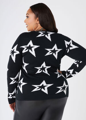 Star Jacquard Sweater, Black White image number 1