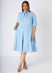 Cutout Tie Neck A Line Dress, POWDER BLUE image number 0