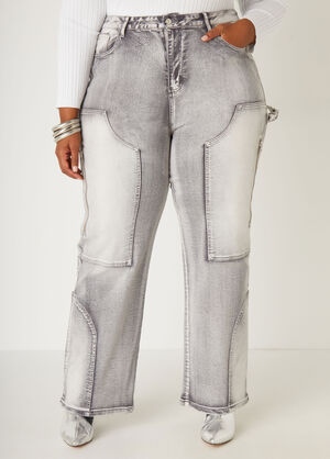 Faded Patchwork Wide Leg Jeans, Grey image number 0