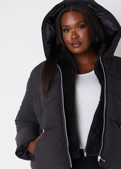 Faux Fur Trimmed Puffer Jacket, Black image number 4