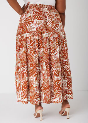 Tiered Tropical Print Maxi Skirt, Caramel Cafe image number 1