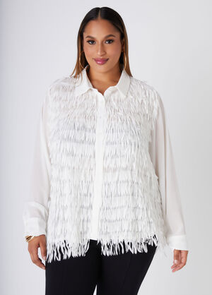 Fringed Georgette Shirt, White image number 0