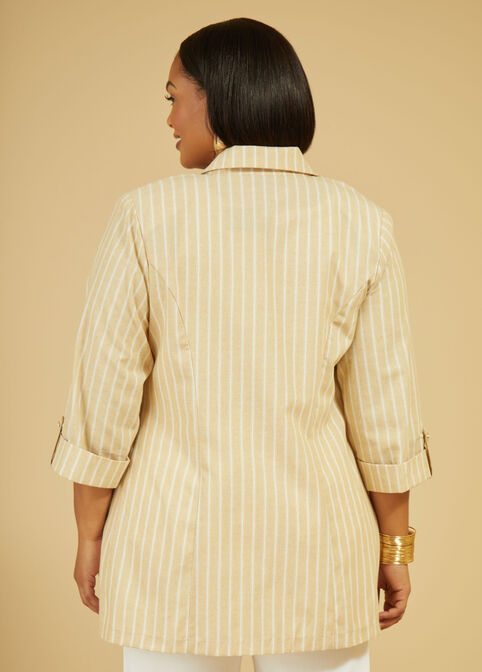 Striped Boyfriend Blazer, Beige Khaki image number 2