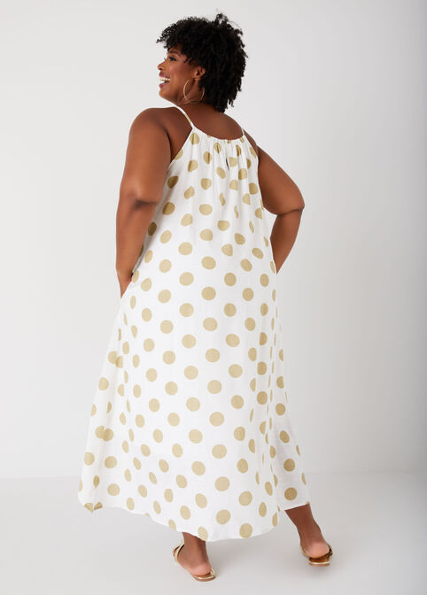 Polka Dot Hi Low Midi Dress, White image number 1