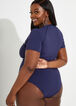 Zip Front Sleeved Swimsuit, Navy image number 1