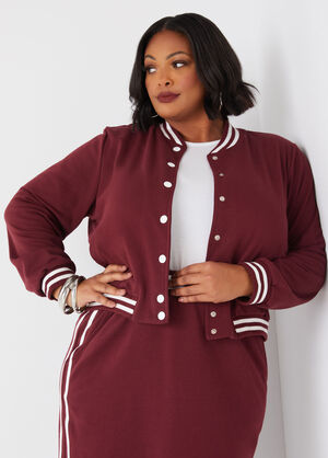 Striped French Terry Bomber Jacket, Tawny Port image number 0